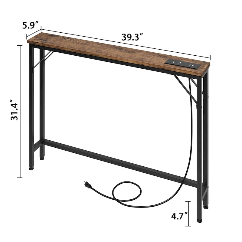 5.9" Narrow Sofa Table with Outlets