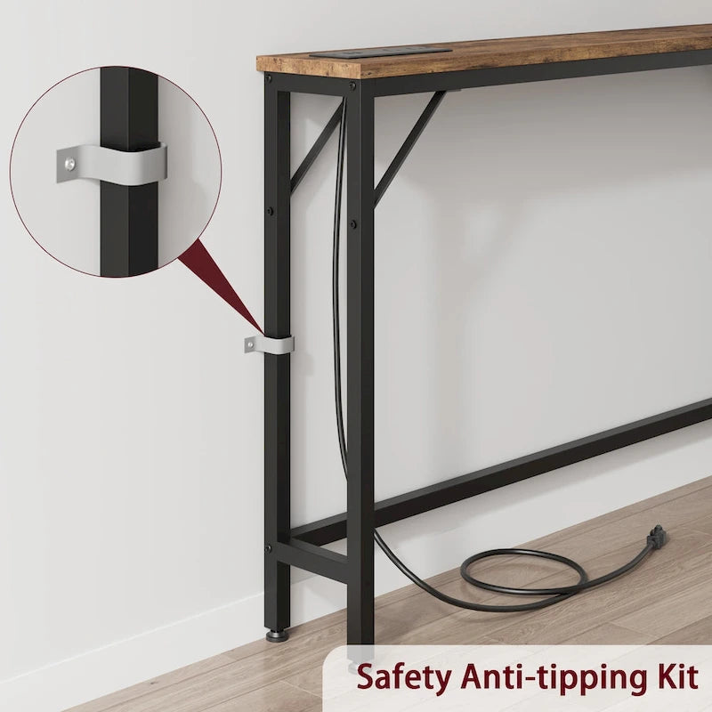 5.9" Narrow Sofa Table with Outlets