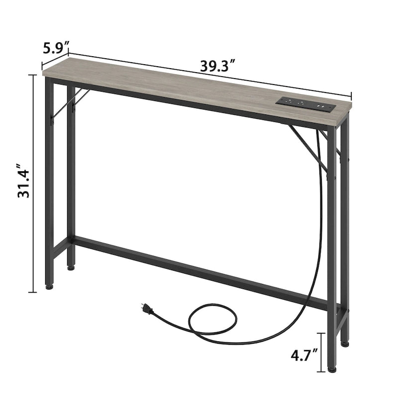5.9" Narrow Sofa Table with Outlets