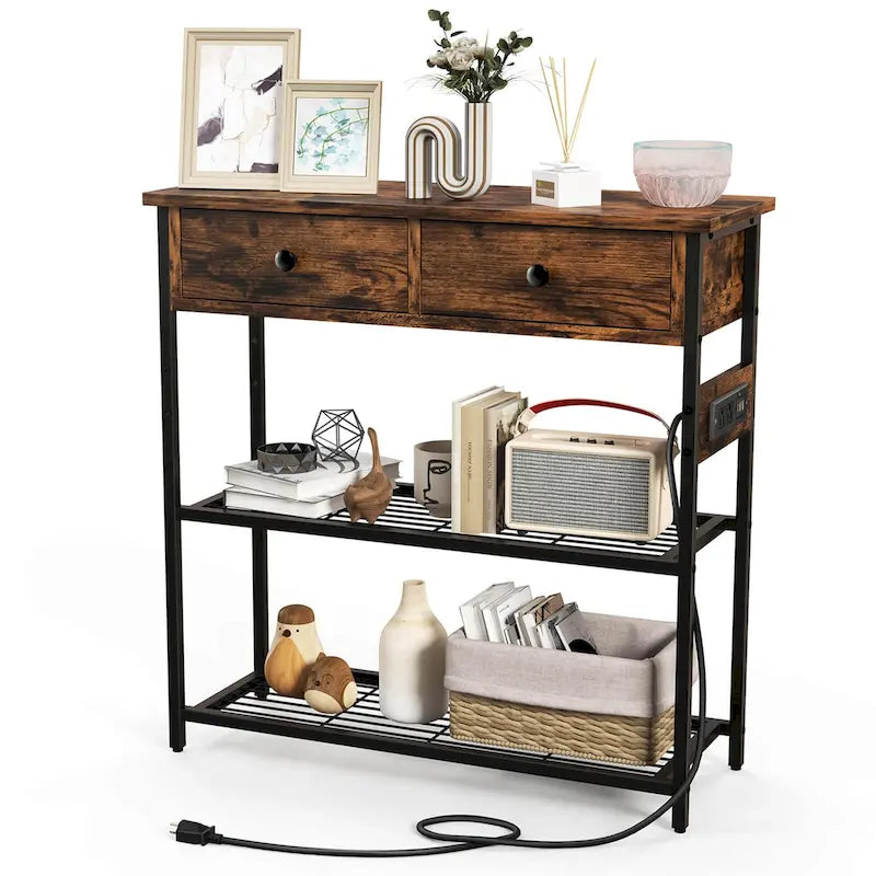Entryway Table with Charging Station - Narrow Console Table