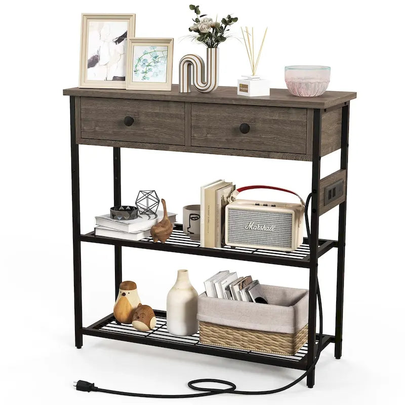 Entryway Table with Charging Station - Narrow Console Table