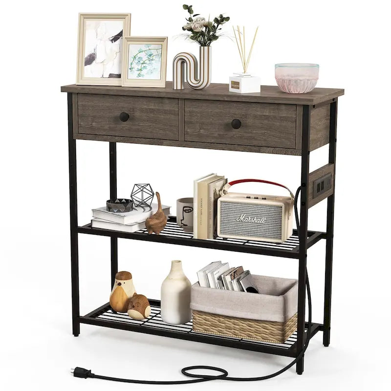 Entryway Table with Charging Station - Narrow Console Table