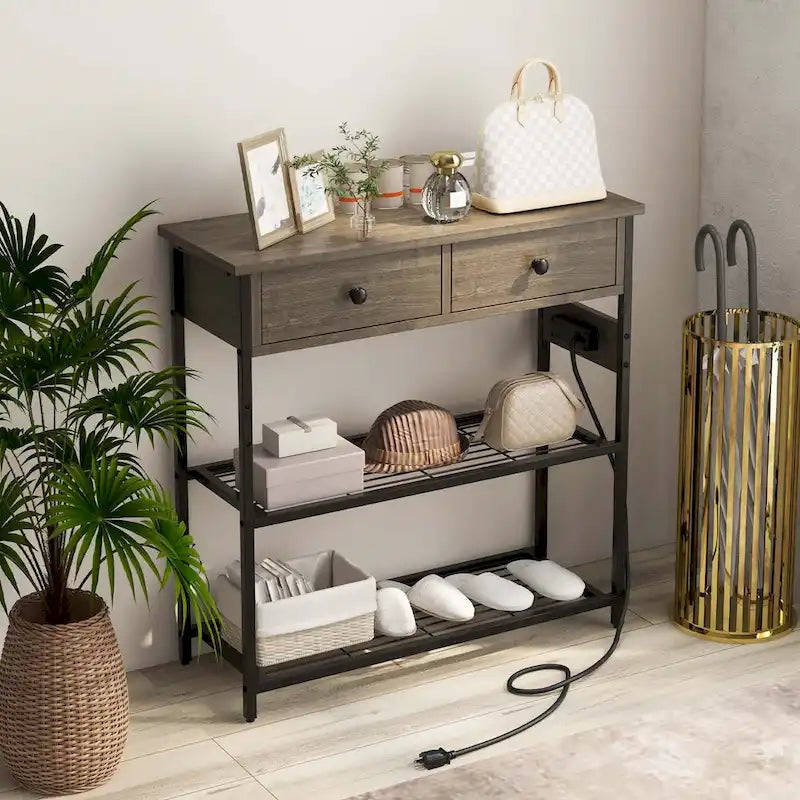 Entryway Table with Charging Station - Narrow Console Table