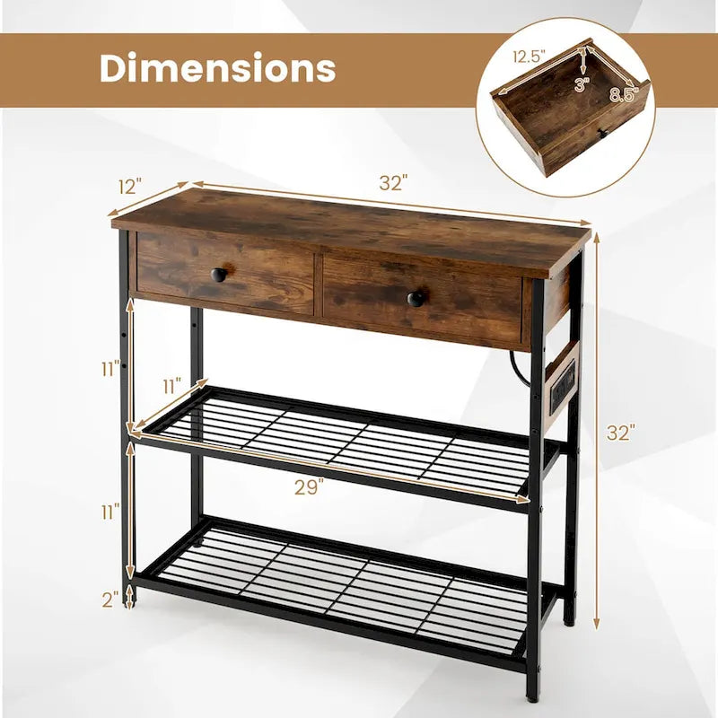 Entryway Table with Charging Station - Narrow Console Table