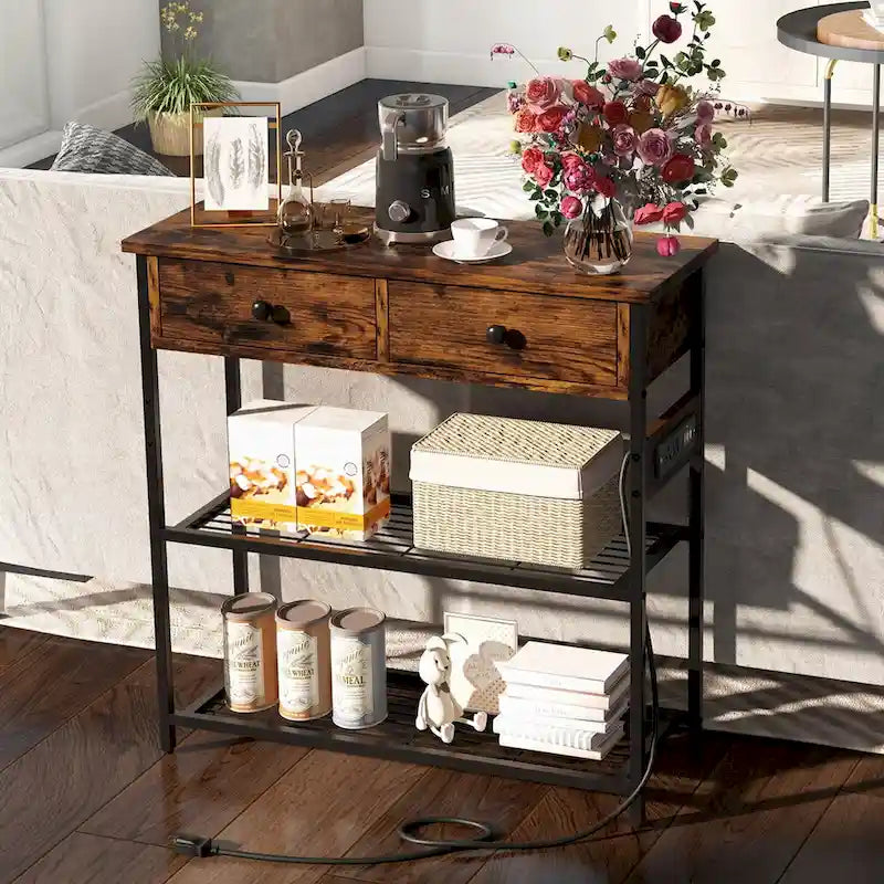 Entryway Table with Charging Station - Narrow Console Table