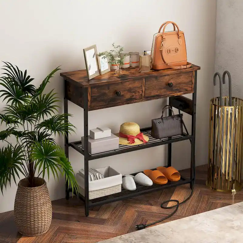 Entryway Table with Charging Station - Narrow Console Table