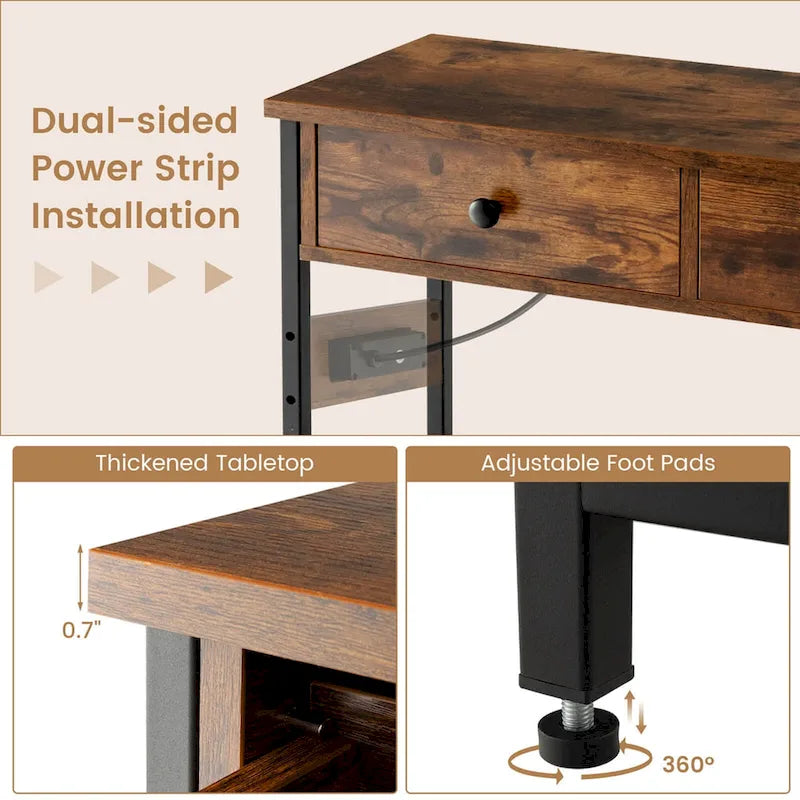 Entryway Table with Charging Station - Narrow Console Table
