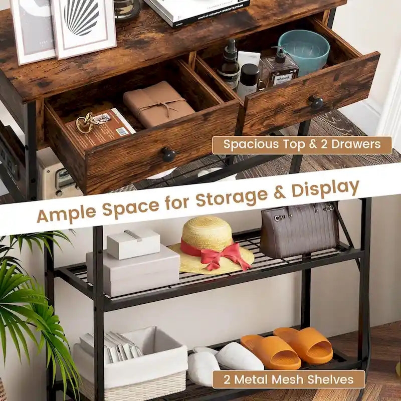Entryway Table with Charging Station - Narrow Console Table
