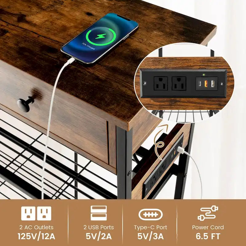 Entryway Table with Charging Station - Narrow Console Table