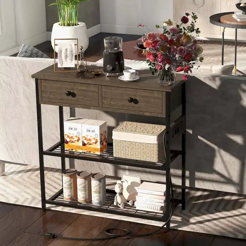Entryway Table with Charging Station - Narrow Console Table