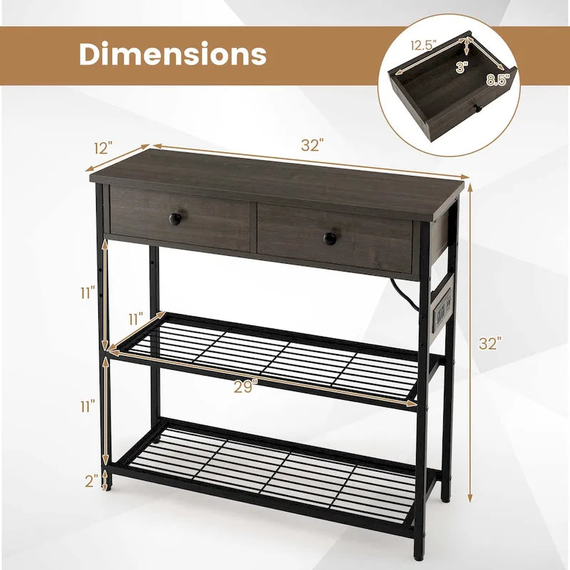 Entryway Table with Charging Station - Narrow Console Table