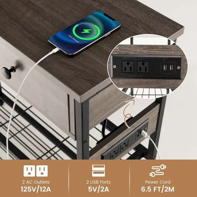 Entryway Table with Charging Station - Narrow Console Table