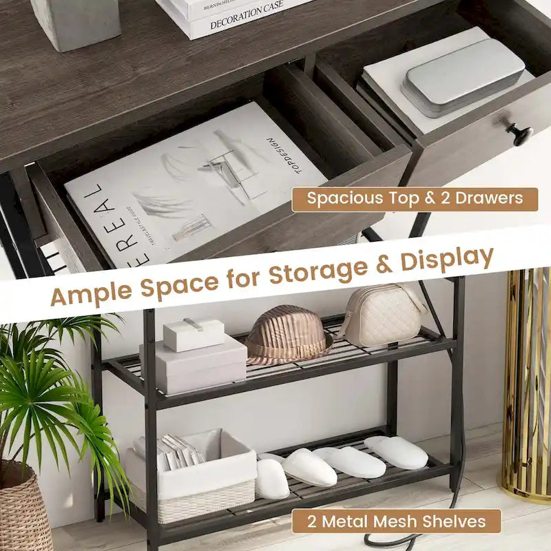 Entryway Table with Charging Station - Narrow Console Table