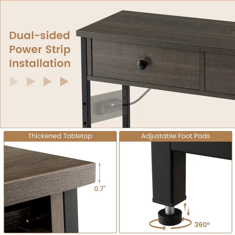 Entryway Table with Charging Station - Narrow Console Table