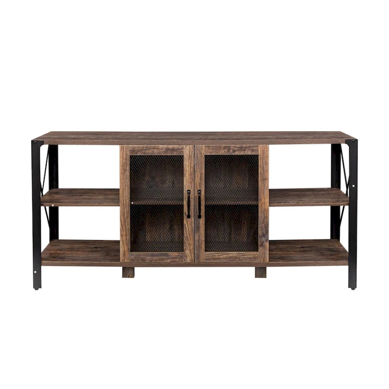 Industrial Farmhouse TV Stand with Storage Shelves and Cabinets