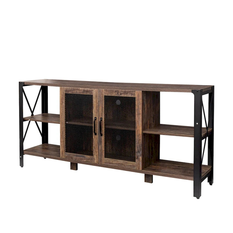Industrial Farmhouse TV Stand with Storage Shelves and Cabinets