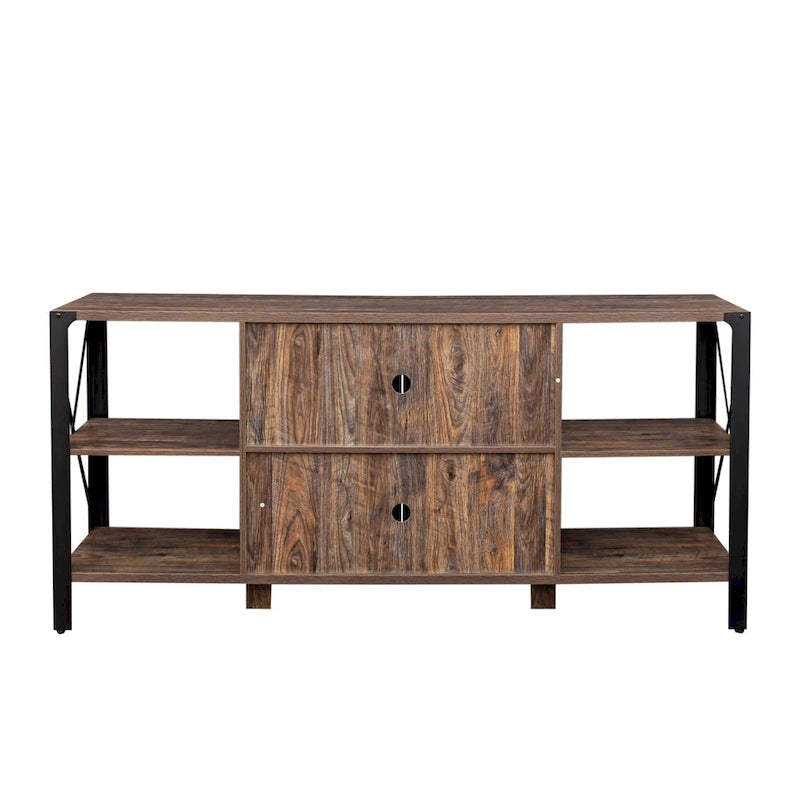 Industrial Farmhouse TV Stand with Storage Shelves and Cabinets