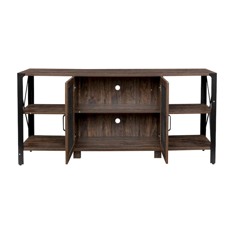 Industrial Farmhouse TV Stand with Storage Shelves and Cabinets