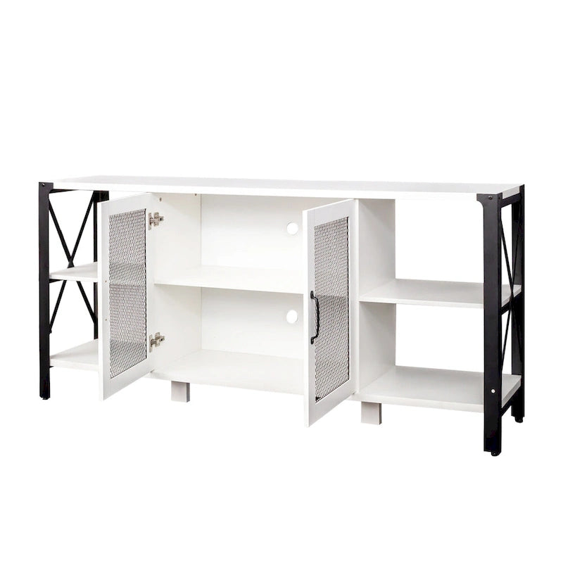 Industrial Farmhouse TV Stand with Storage Shelves and Cabinets