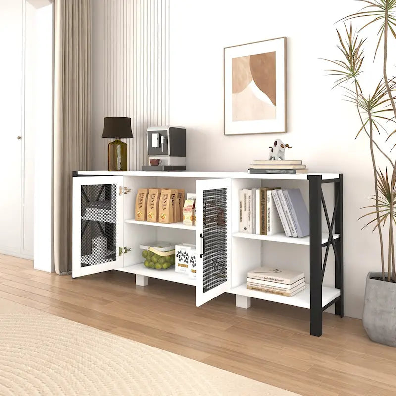 Industrial Farmhouse TV Stand with Storage Shelves and Cabinets