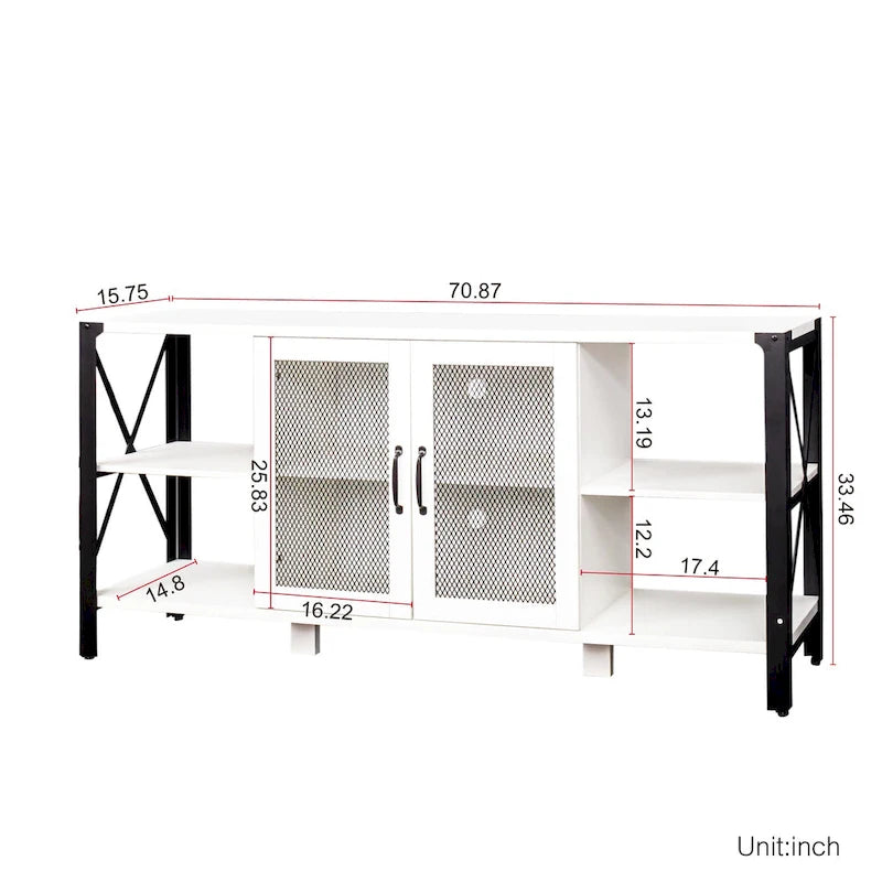 Industrial Farmhouse TV Stand with Storage Shelves and Cabinets