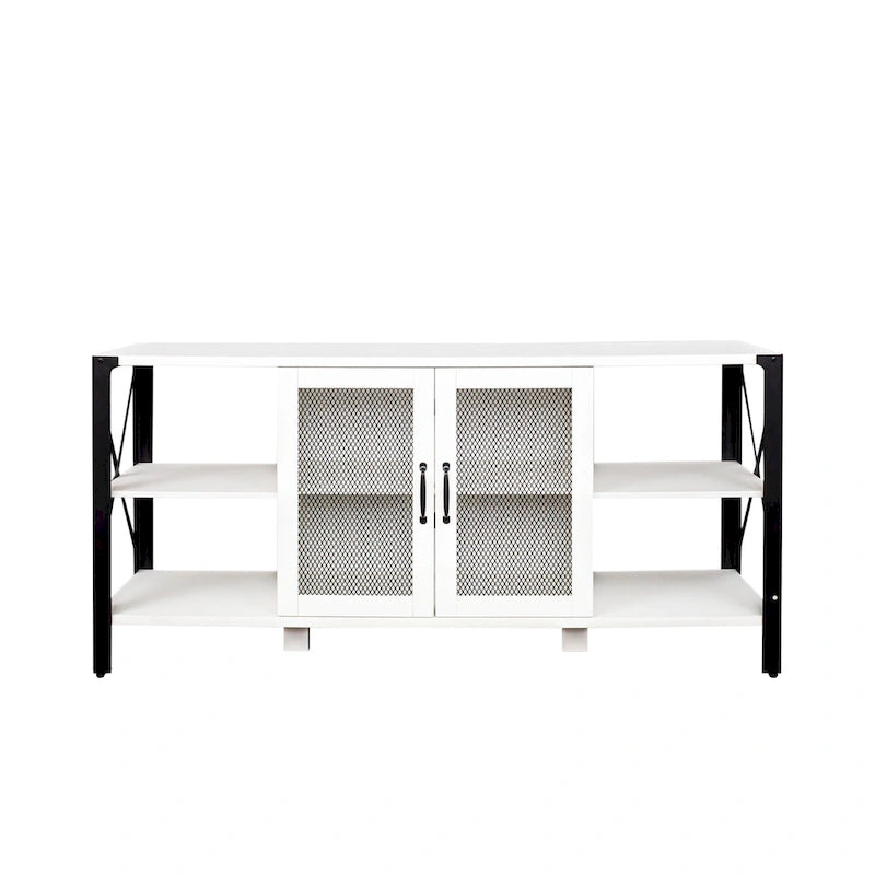Industrial Farmhouse TV Stand with Storage Shelves and Cabinets