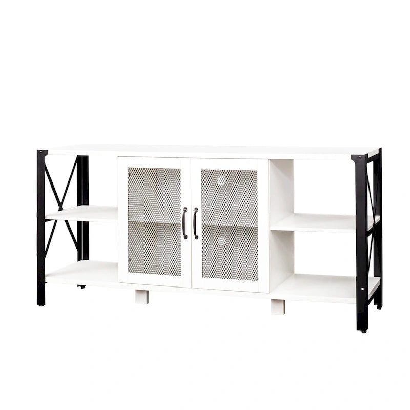 Industrial Farmhouse TV Stand with Storage Shelves and Cabinets