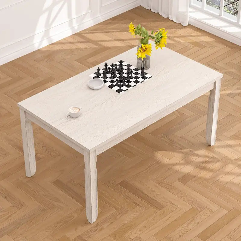 Grey Solid Wood Dining Table with Square Legs, Farmhouse Style
