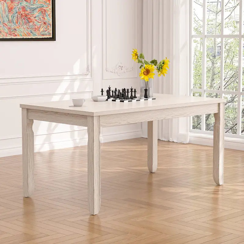 Grey Solid Wood Dining Table with Square Legs, Farmhouse Style
