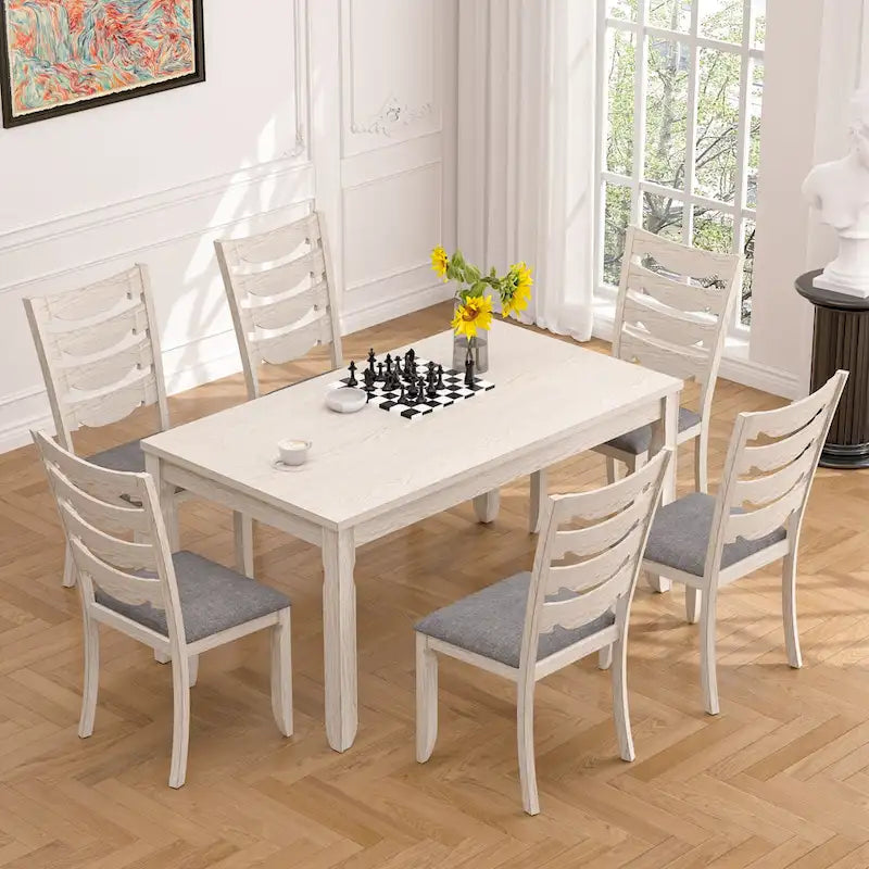 Grey Solid Wood Dining Table with Square Legs, Farmhouse Style