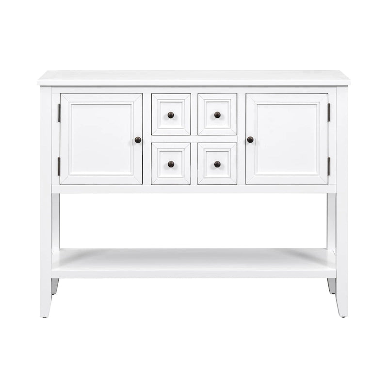 White 4-Drawer Buffet Sideboard Console Table with Bottom Shelf