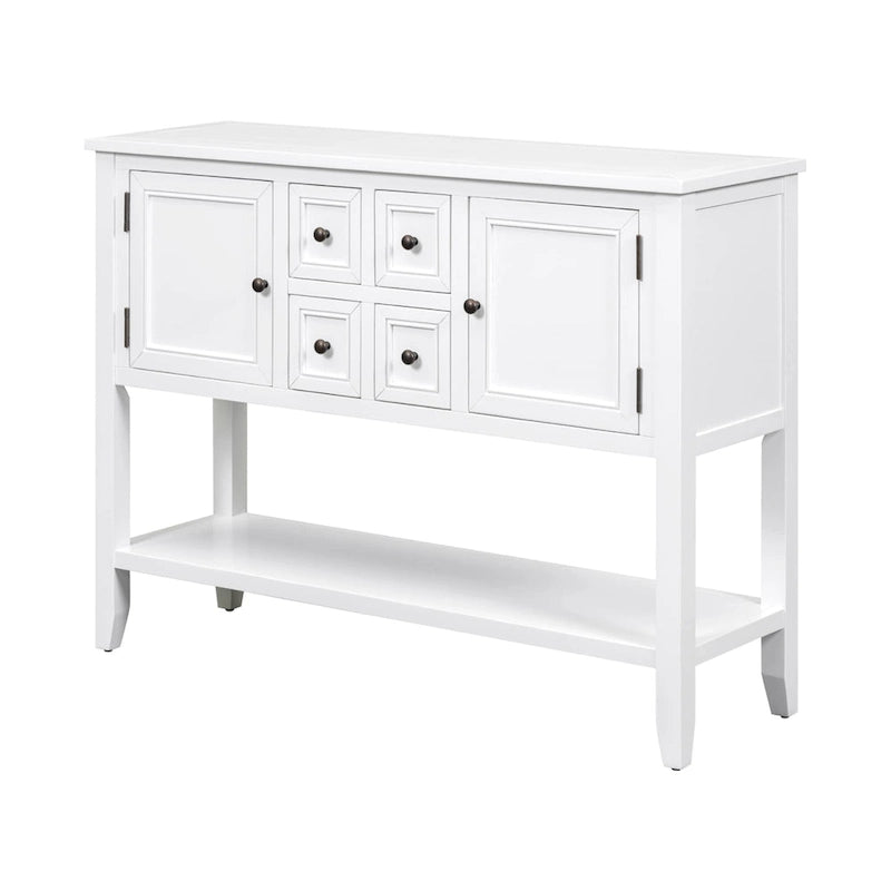 White 4-Drawer Buffet Sideboard Console Table with Bottom Shelf