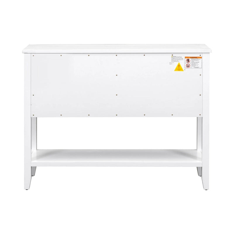 White 4-Drawer Buffet Sideboard Console Table with Bottom Shelf