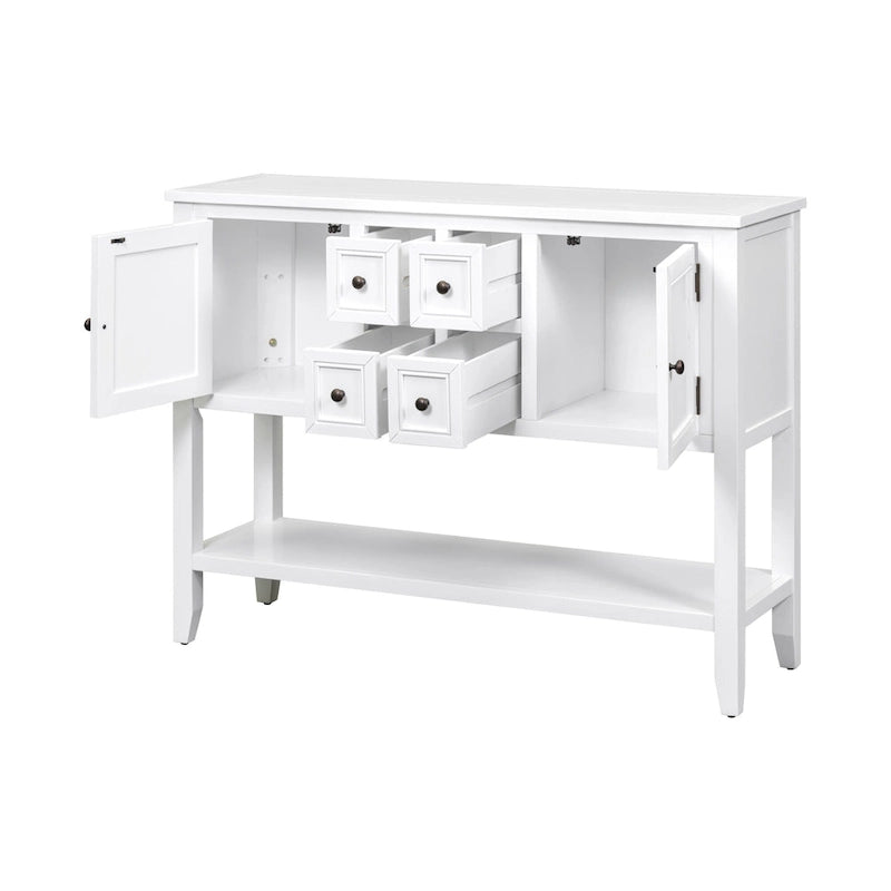 White 4-Drawer Buffet Sideboard Console Table with Bottom Shelf