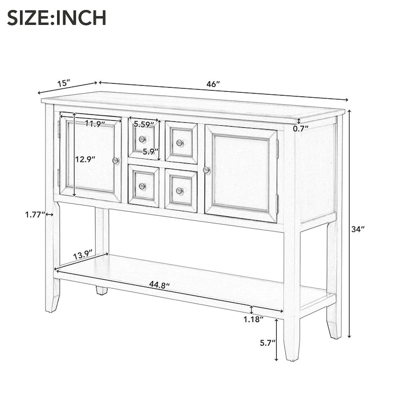 White 4-Drawer Buffet Sideboard Console Table with Bottom Shelf