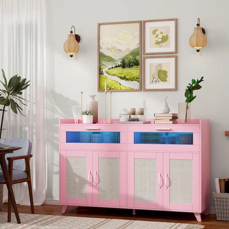 Sideboard Buffet Cabinet with LED Light & Power Outlets