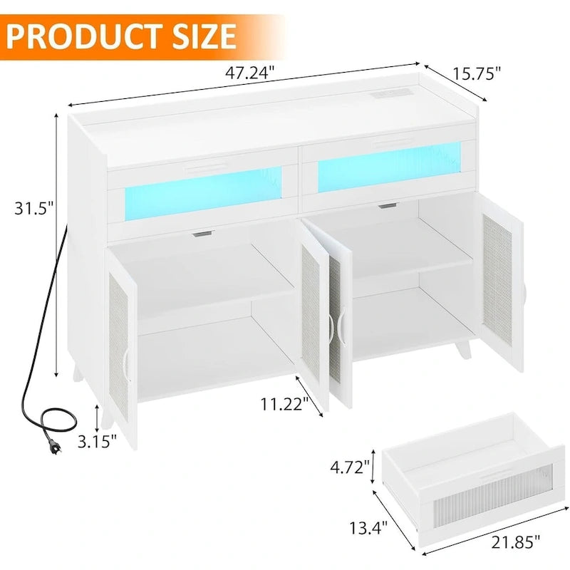 Sideboard Buffet Cabinet with LED Light & Power Outlets