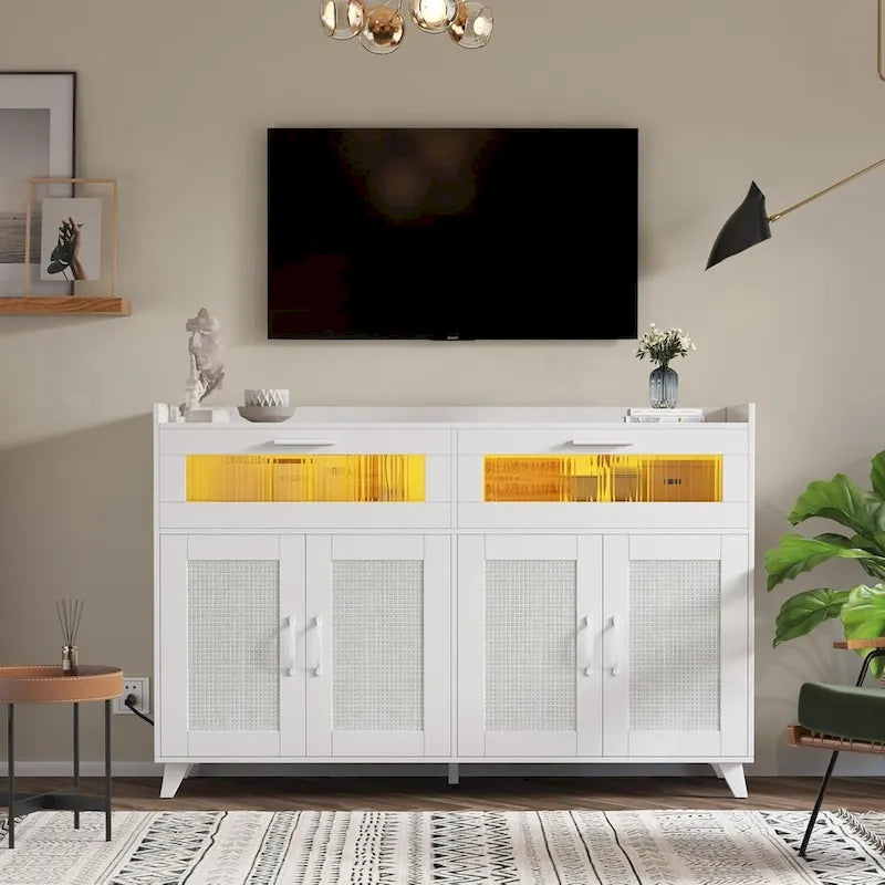 Sideboard Buffet Cabinet with LED Light & Power Outlets
