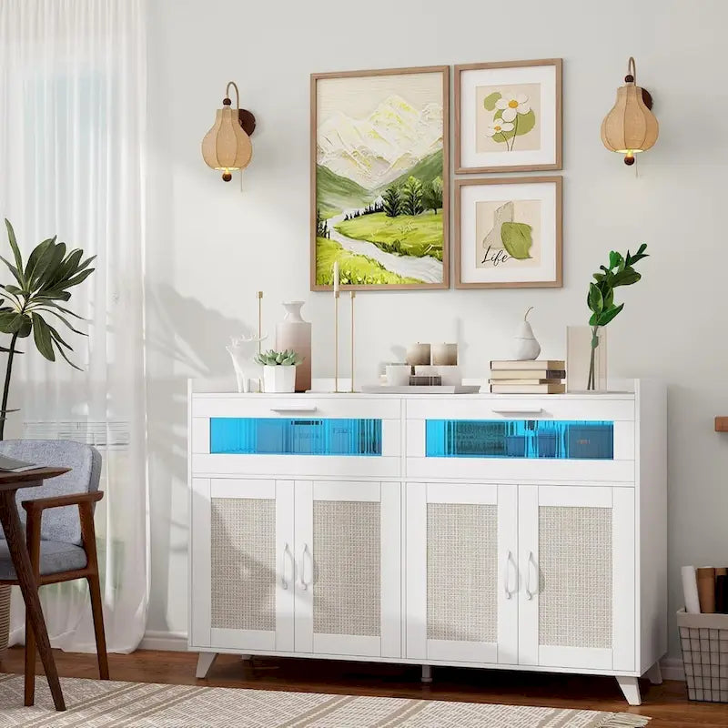 Sideboard Buffet Cabinet with LED Light & Power Outlets