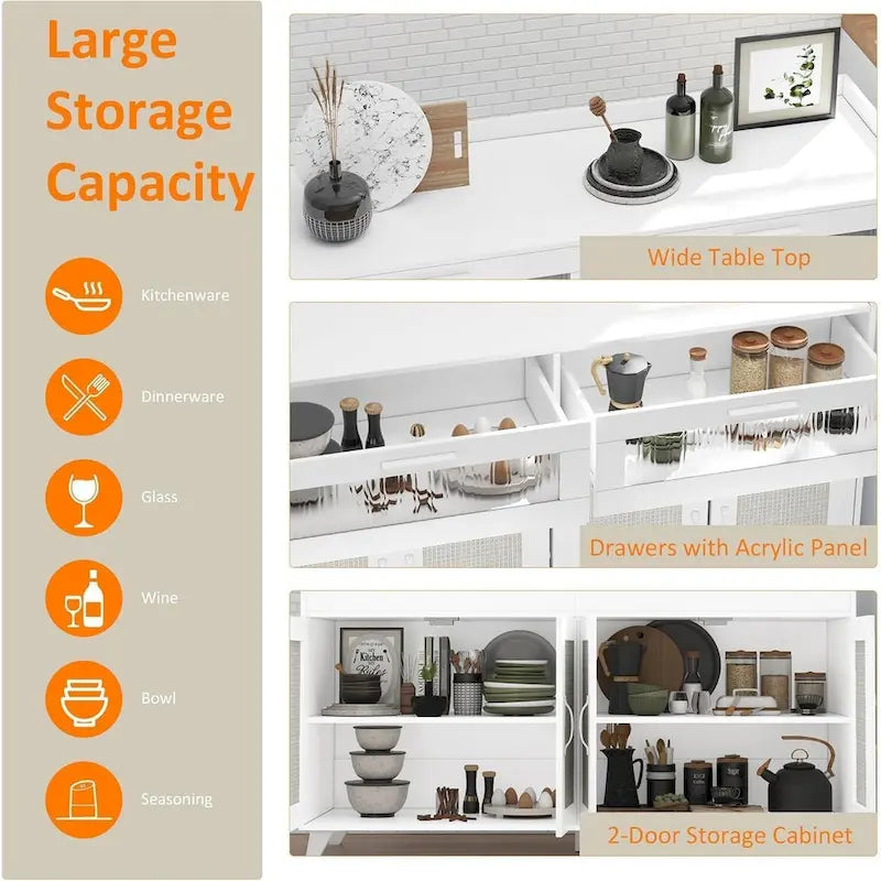 Sideboard Buffet Cabinet with LED Light & Power Outlets