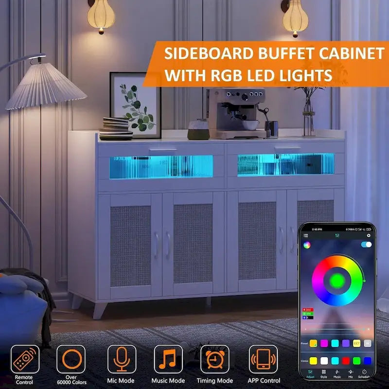 Sideboard Buffet Cabinet with LED Light & Power Outlets