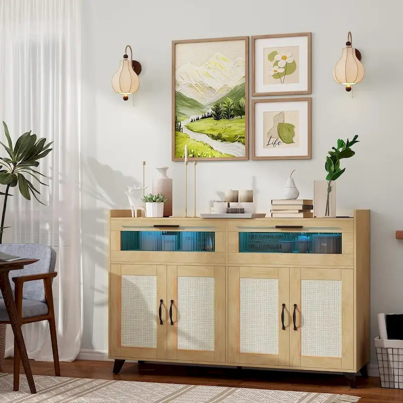 Sideboard Buffet Cabinet with LED Light & Power Outlets