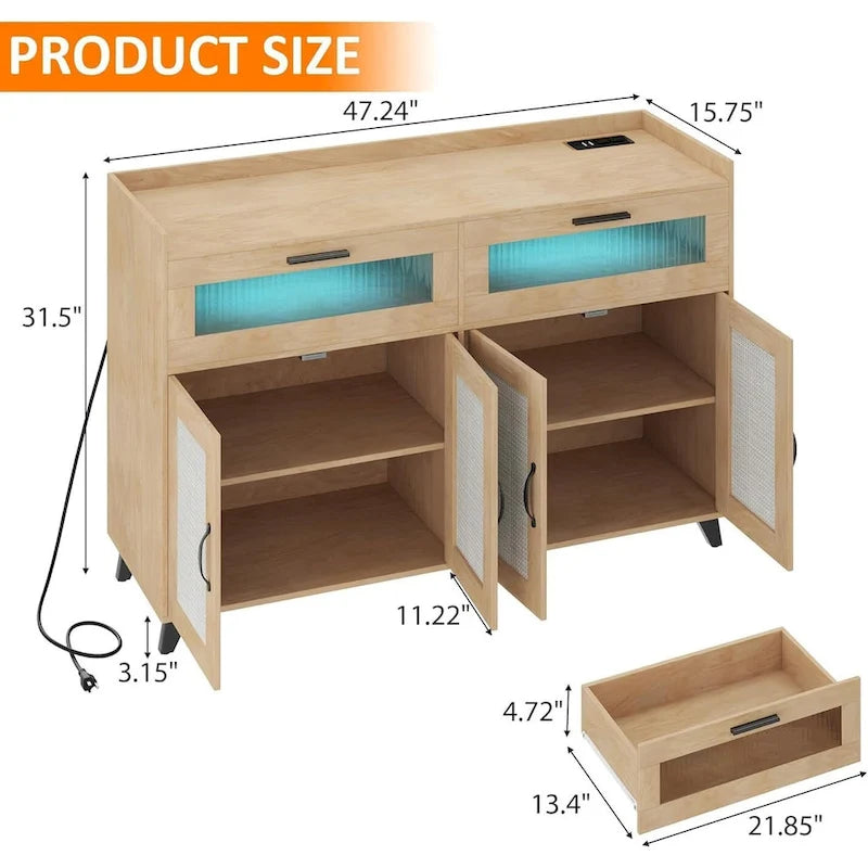 Sideboard Buffet Cabinet with LED Light & Power Outlets