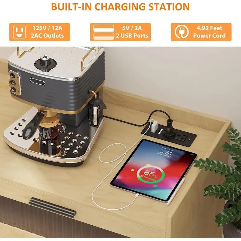 Sideboard Buffet Cabinet with LED Light & Power Outlets
