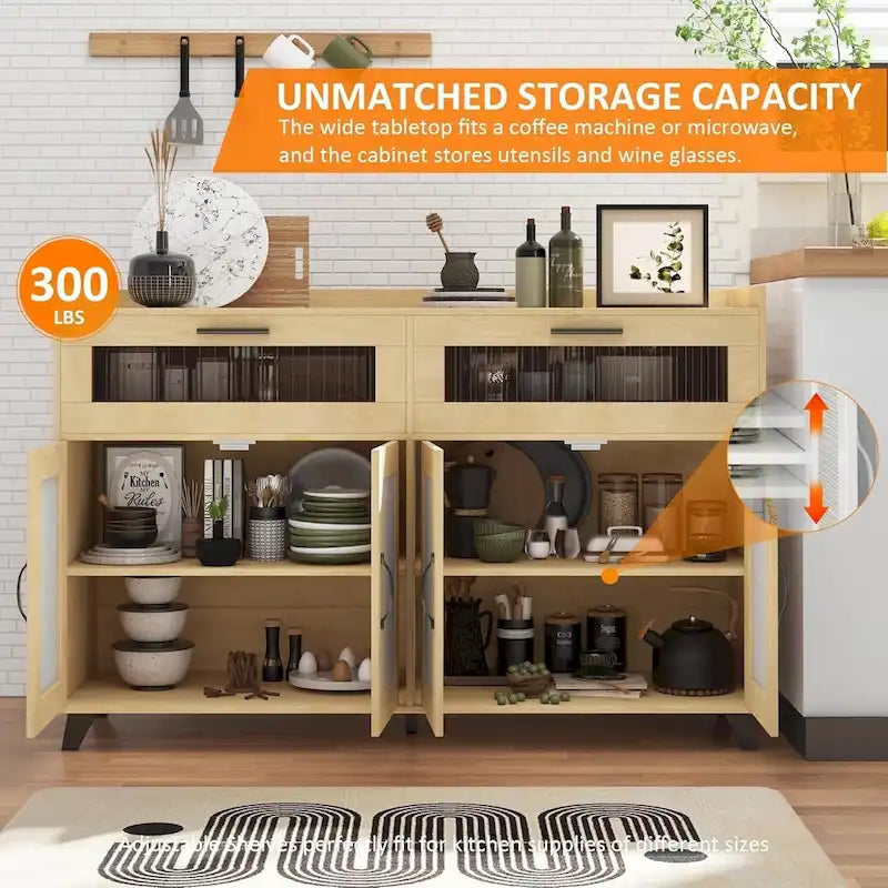 Sideboard Buffet Cabinet with LED Light & Power Outlets