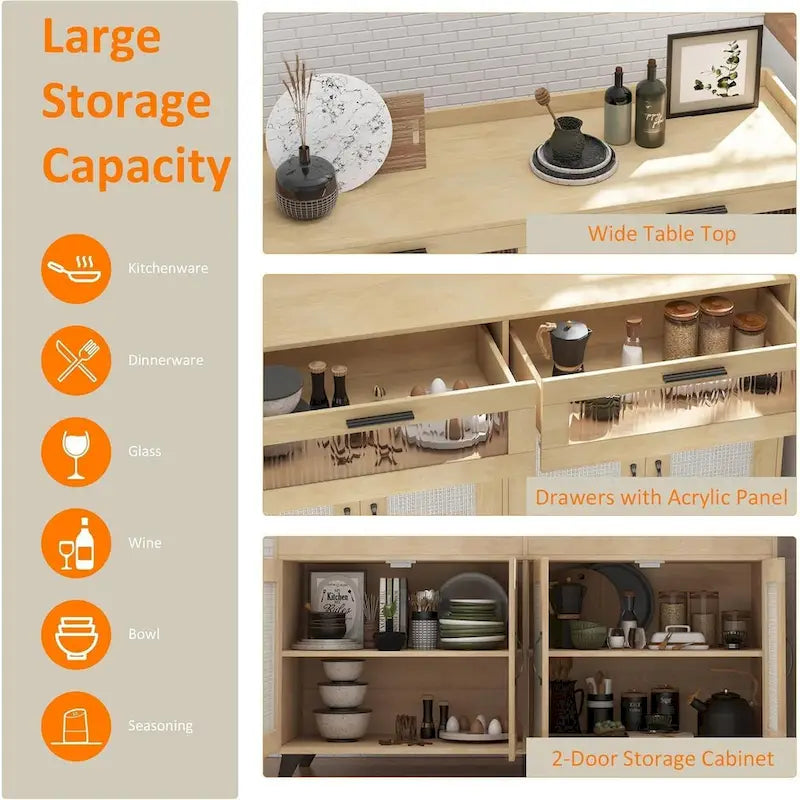 Sideboard Buffet Cabinet with LED Light & Power Outlets