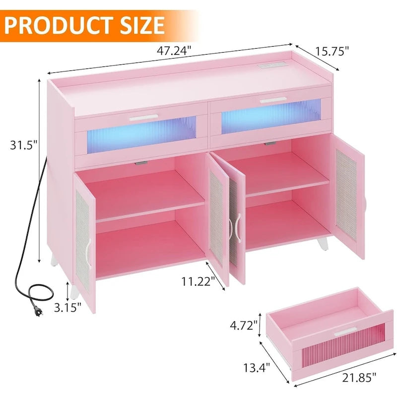 Sideboard Buffet Cabinet with LED Light & Power Outlets