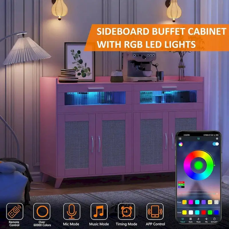 Sideboard Buffet Cabinet with LED Light & Power Outlets