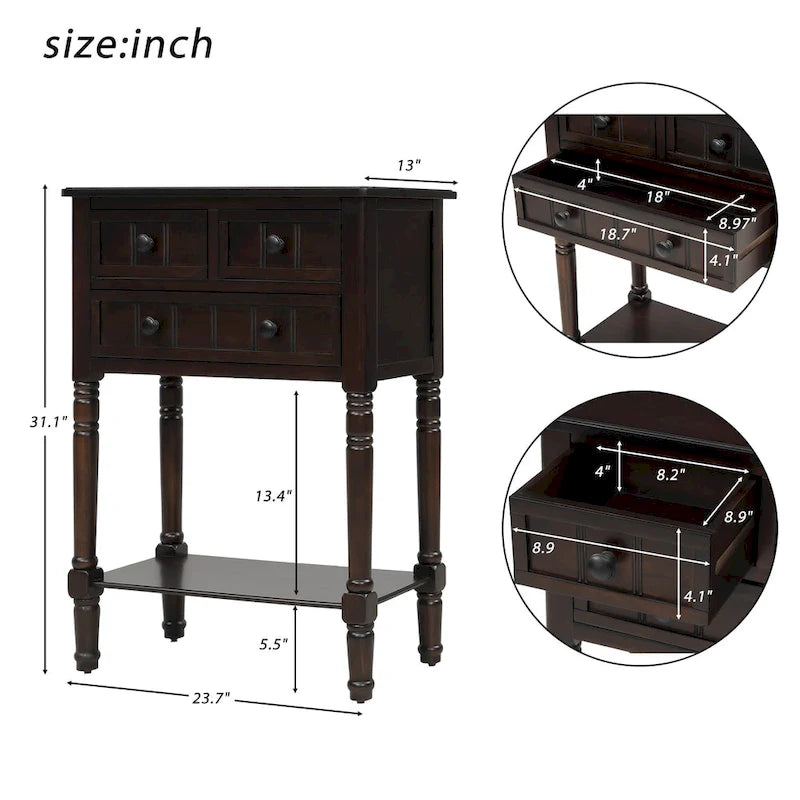 3-Drawer Console Table with Bottom Shelf