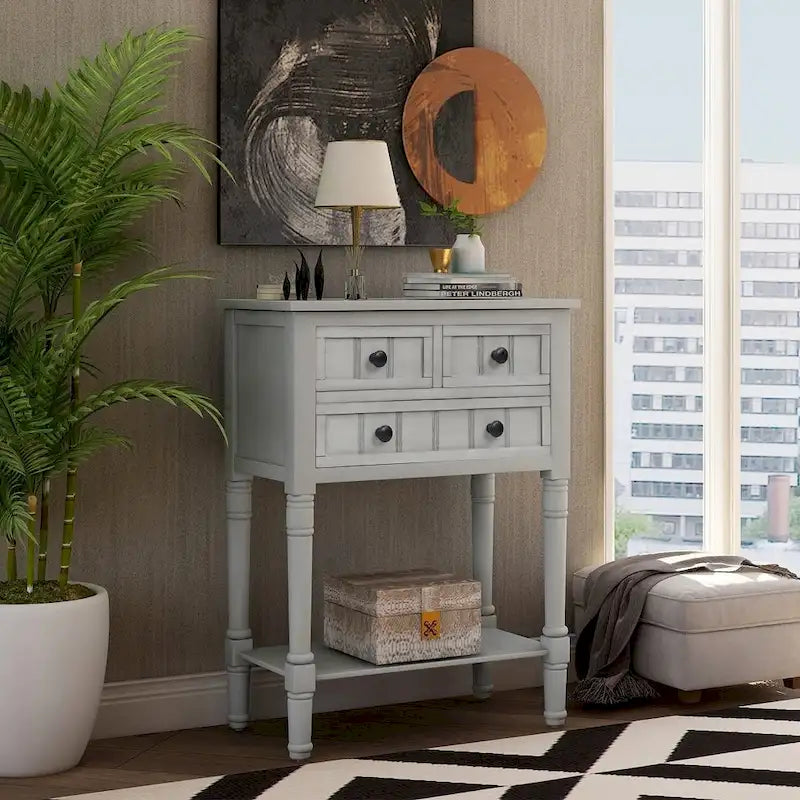 3-Drawer Console Table with Bottom Shelf